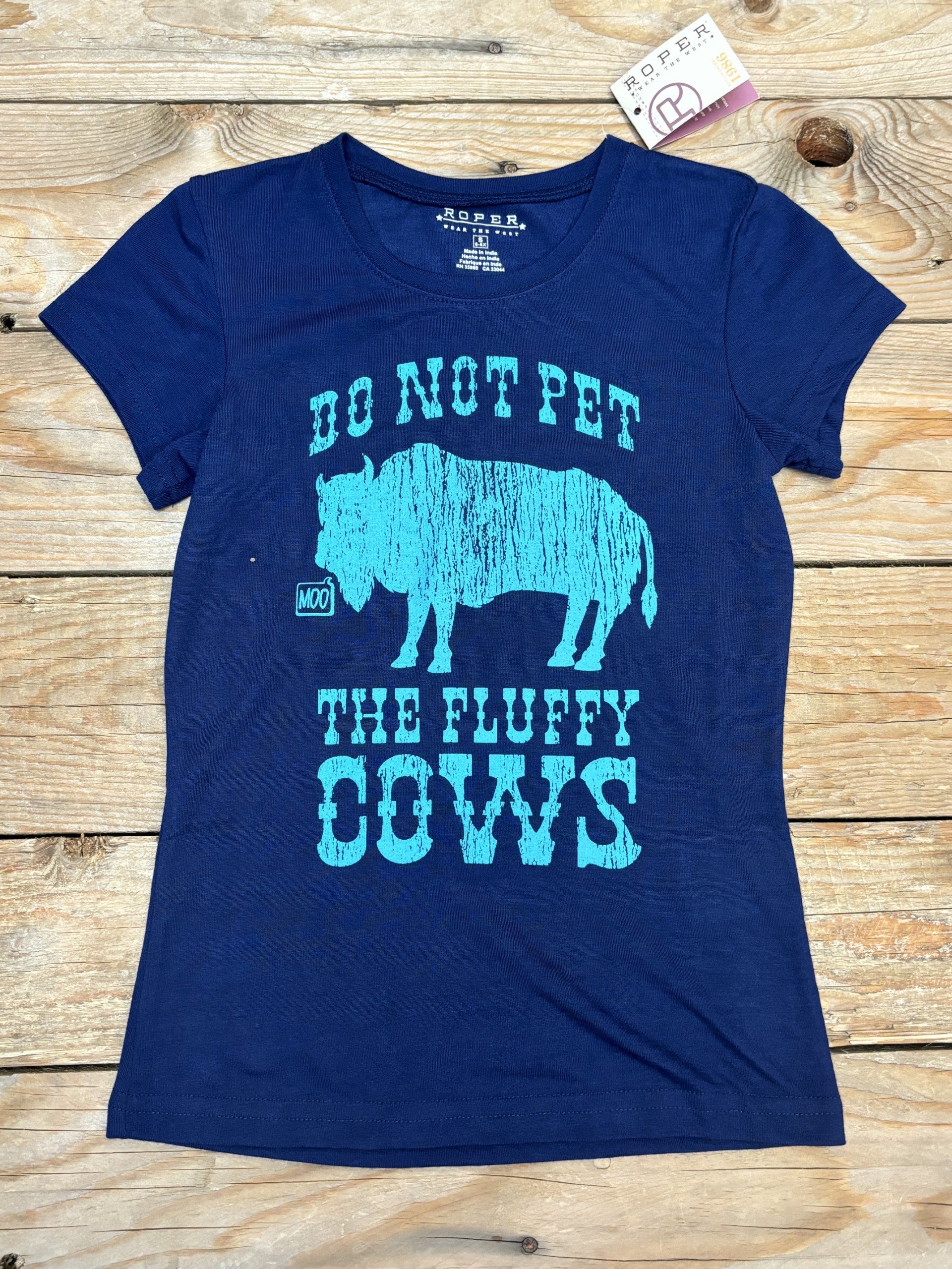 Girls Roper 'Don't Pat the Fluffy Cows' Tee - Blue (7136339853389)
