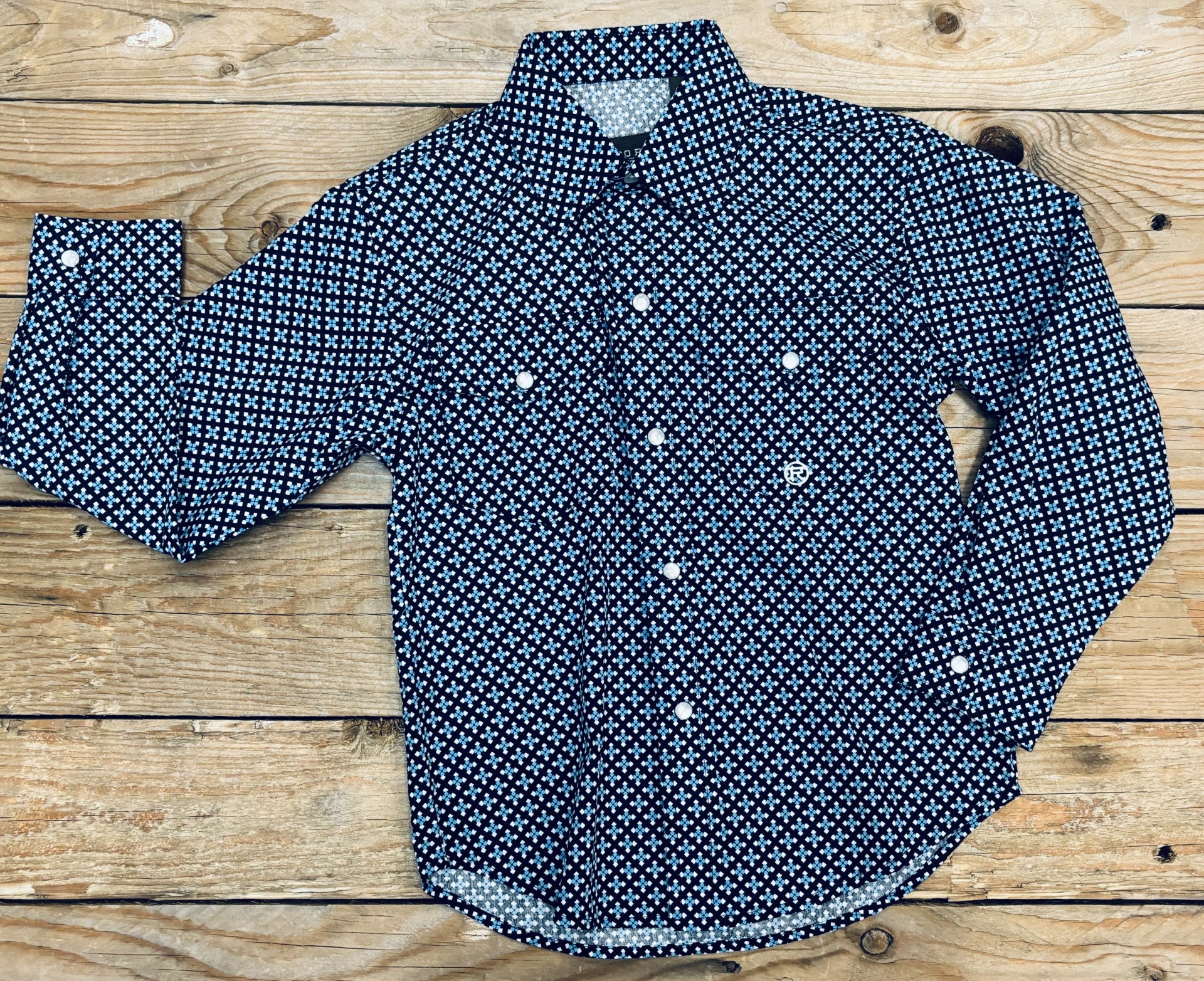 Boys Roper Amarillo Diamond Navy with Light Blue and White Shirt (7136430751821)