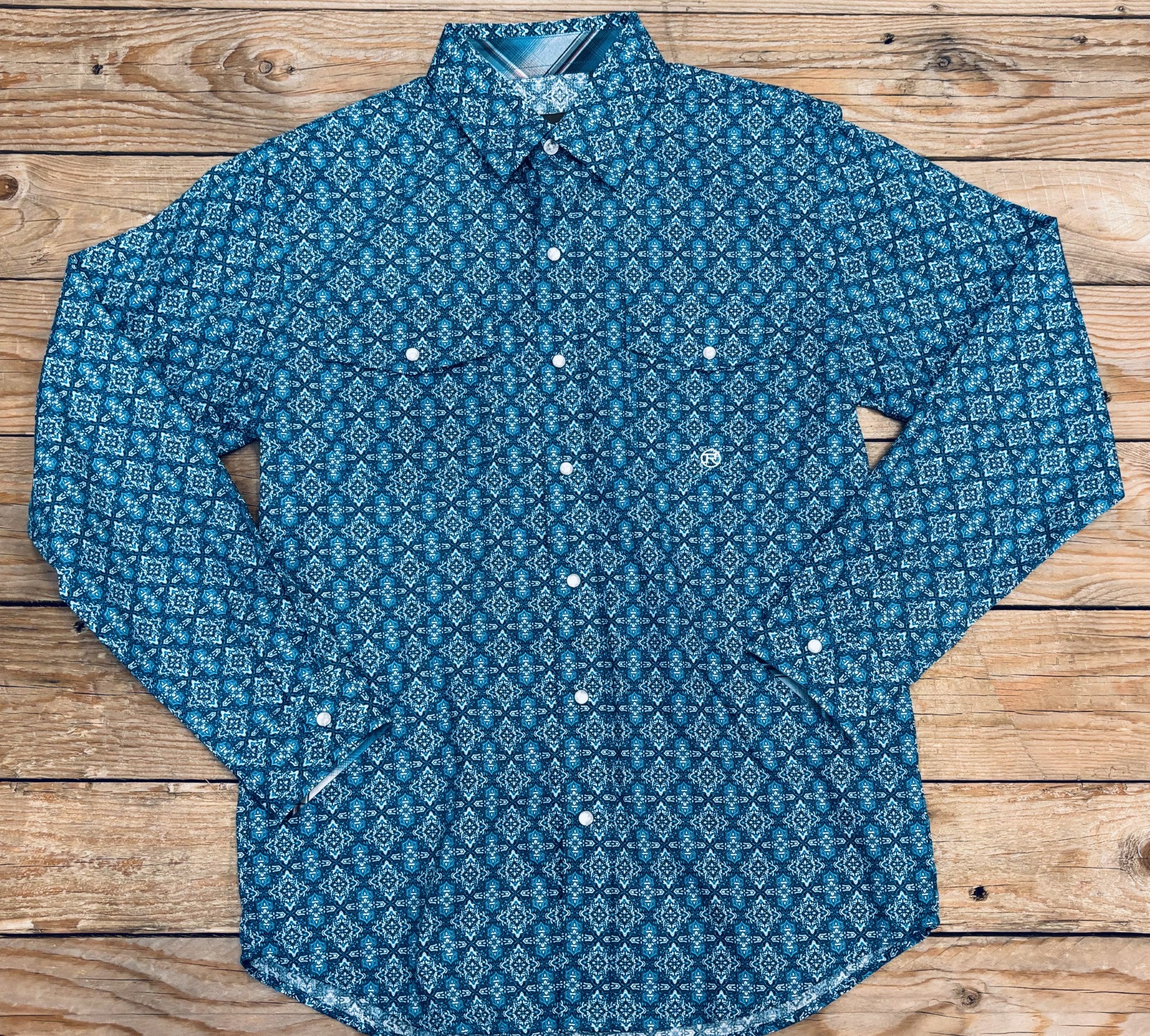 Boys Roper Amarillo Blue Mix Print Shirt (7136432390221)