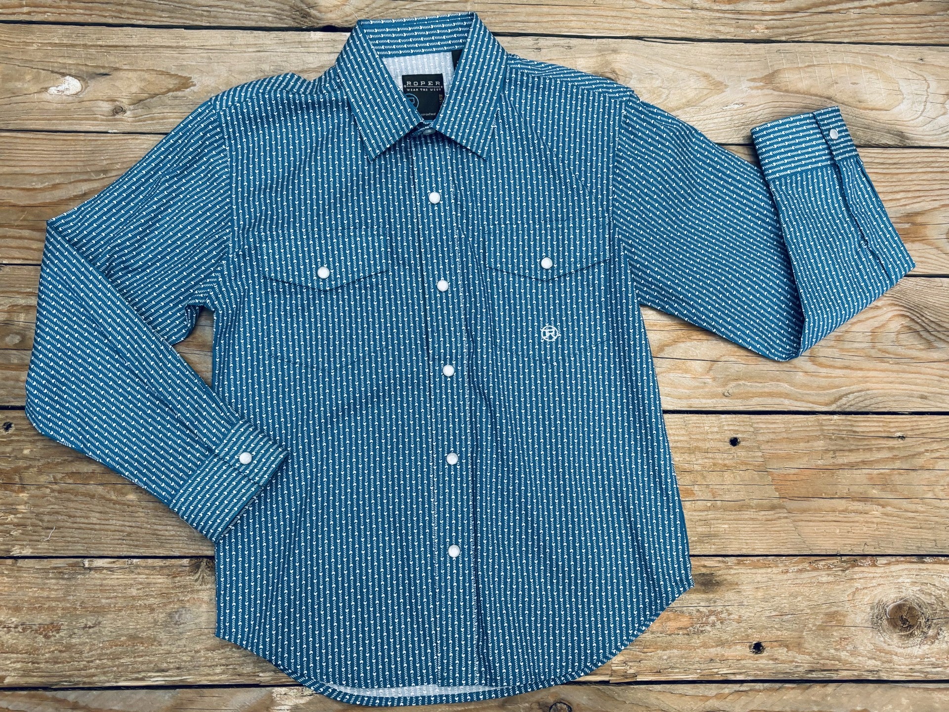 Boys Roper Amarillo Green Print Shirt (7136434421837)