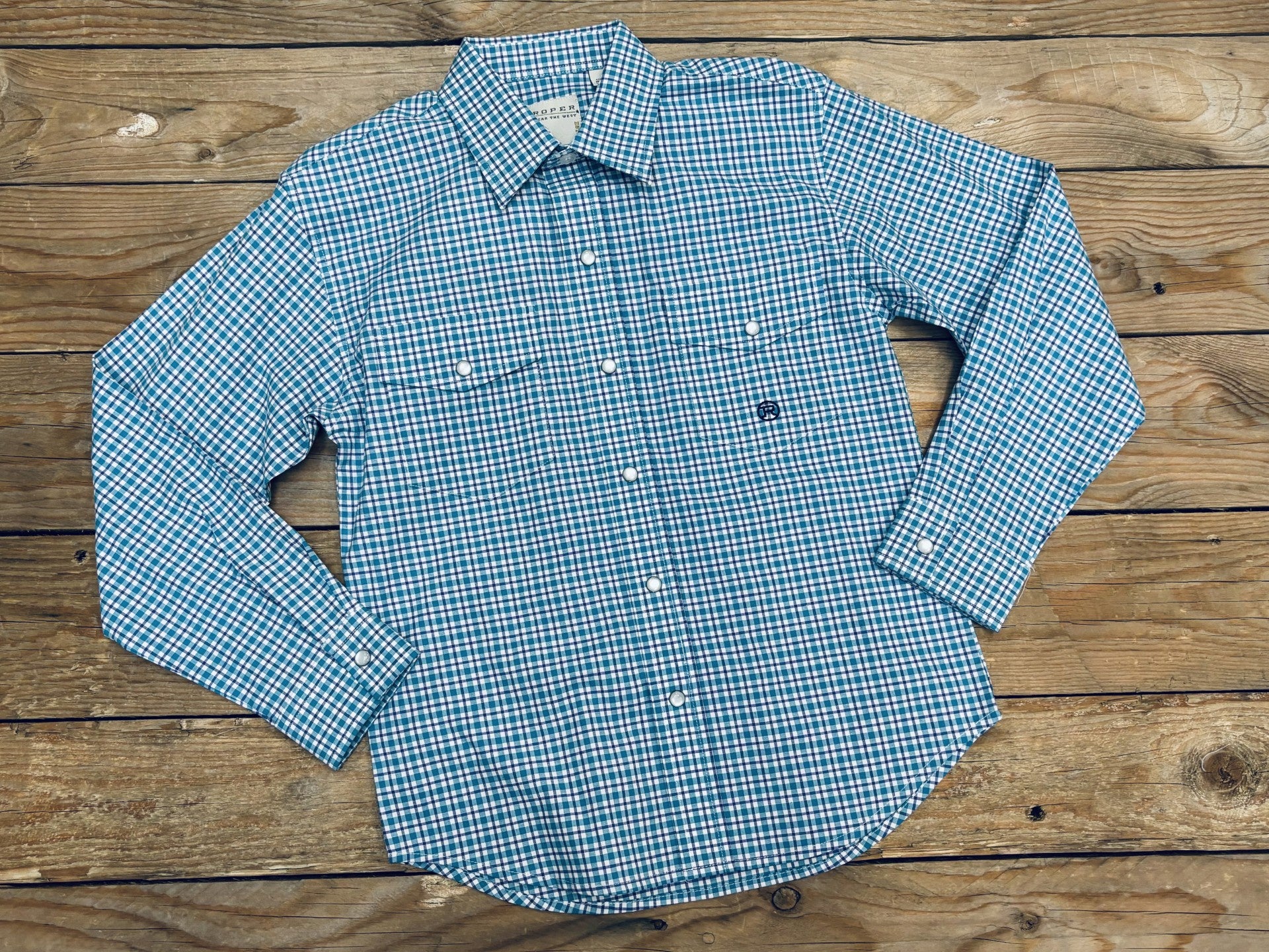 Boys Roper Amarillo Blue Check Shirt (7136431046733)