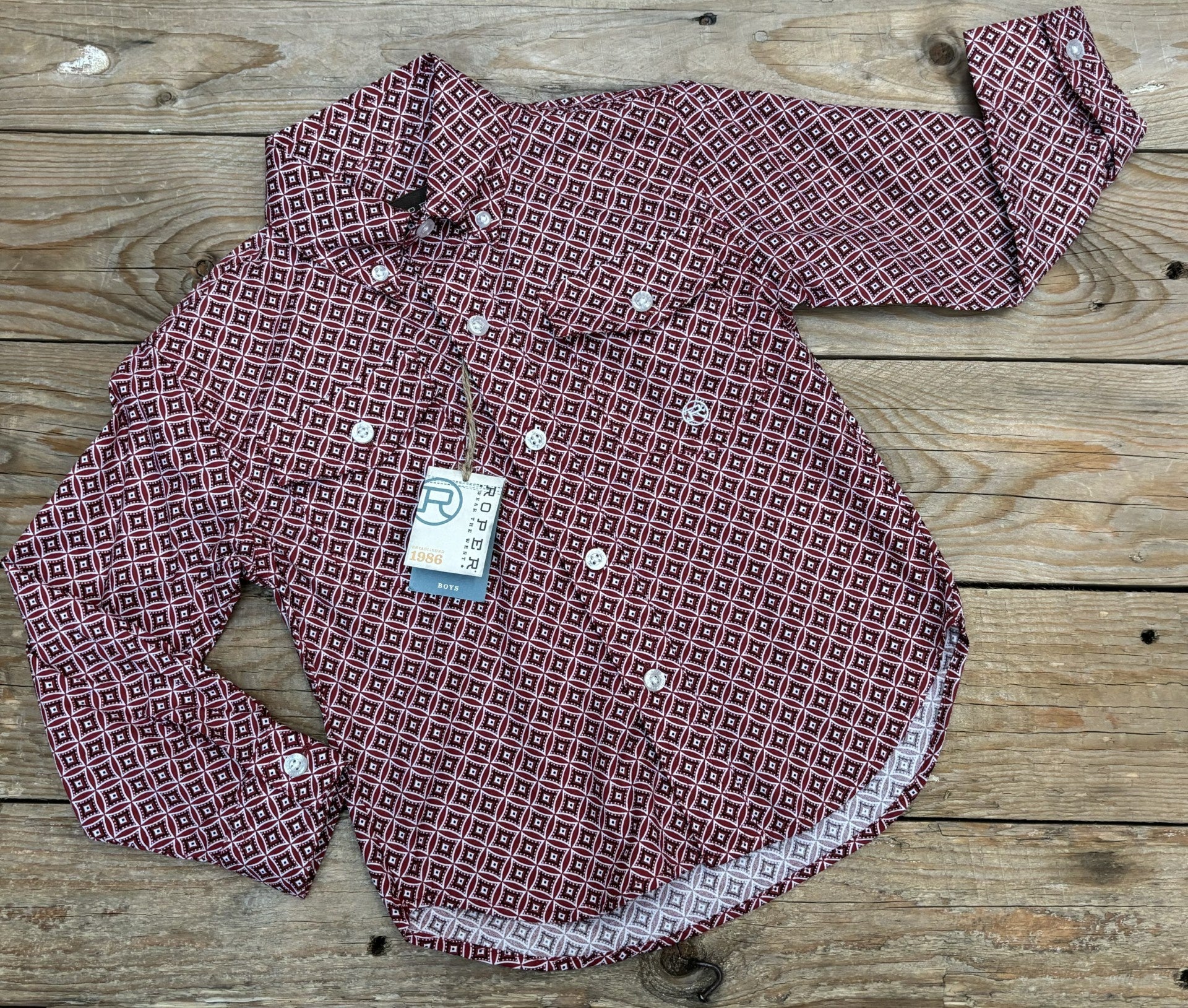 Boys Kids Roper Amarillo Collection Red Print Shirt (7136353255501)