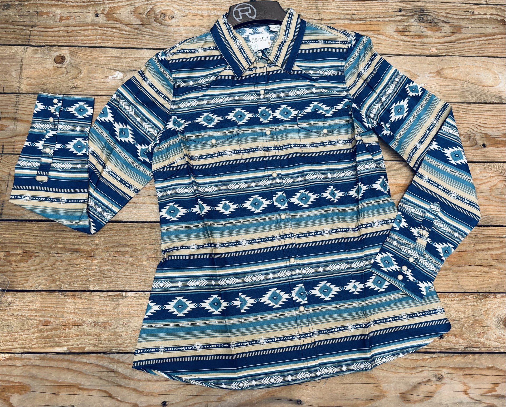 Womens Roper West Made LS Blue Print Shirt (7115954225229)