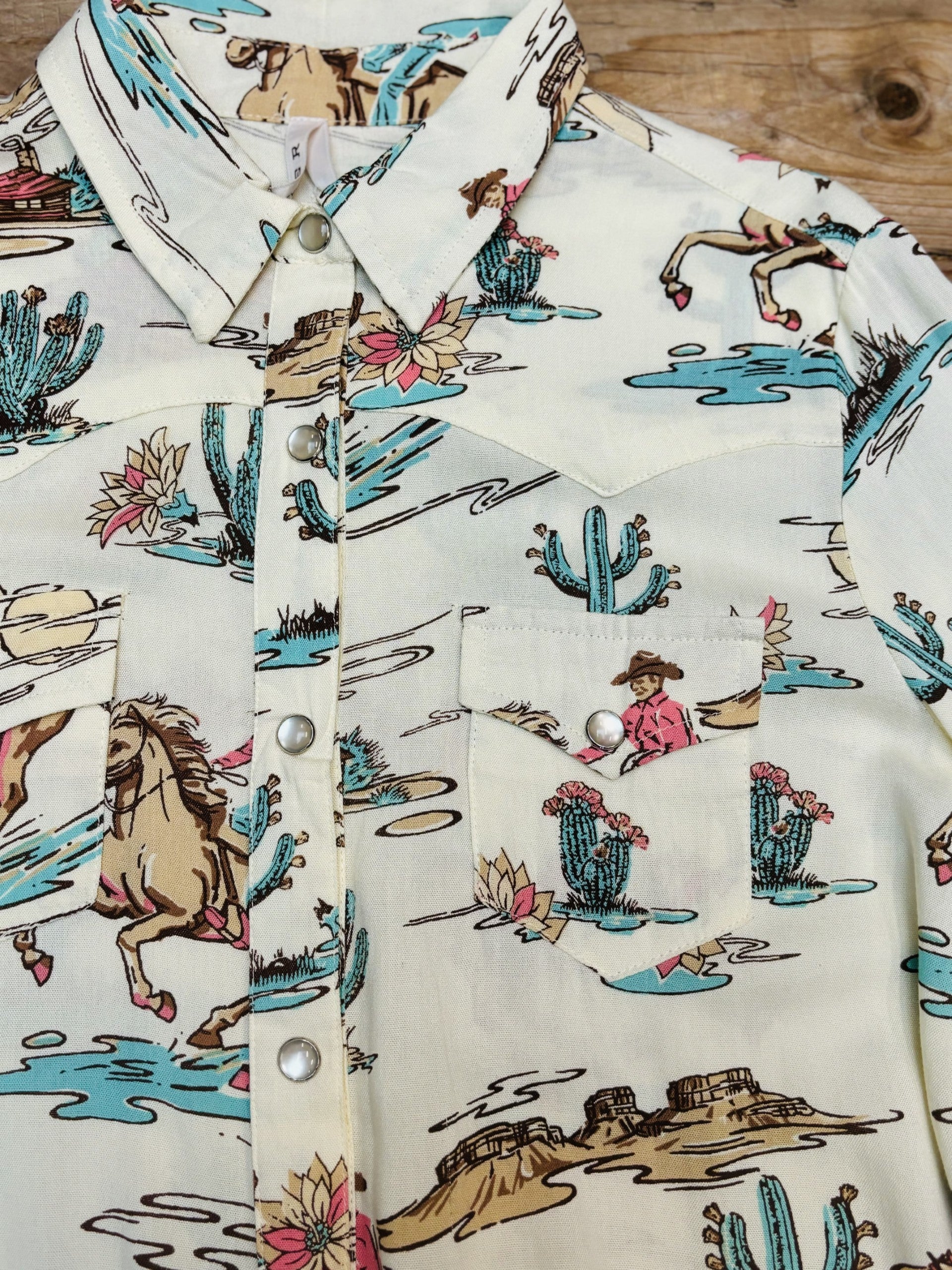 Girls Kids Roper Five Star Collection Cowboys Western Print Shirt (7132319350861)