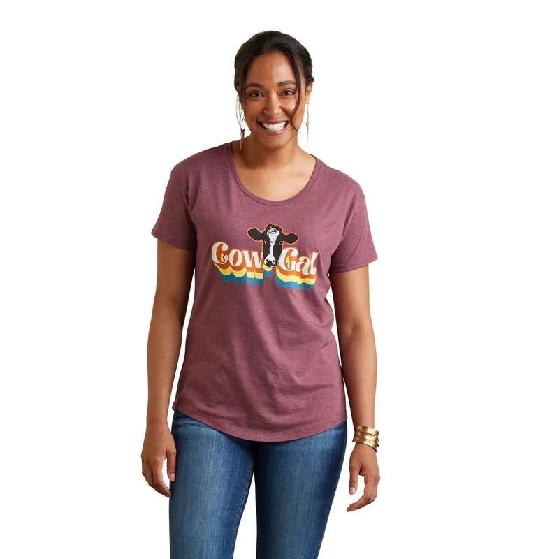 Womens Ariat Cow Gal Tee Tshirt - Burgundy Heather (6875427438669)