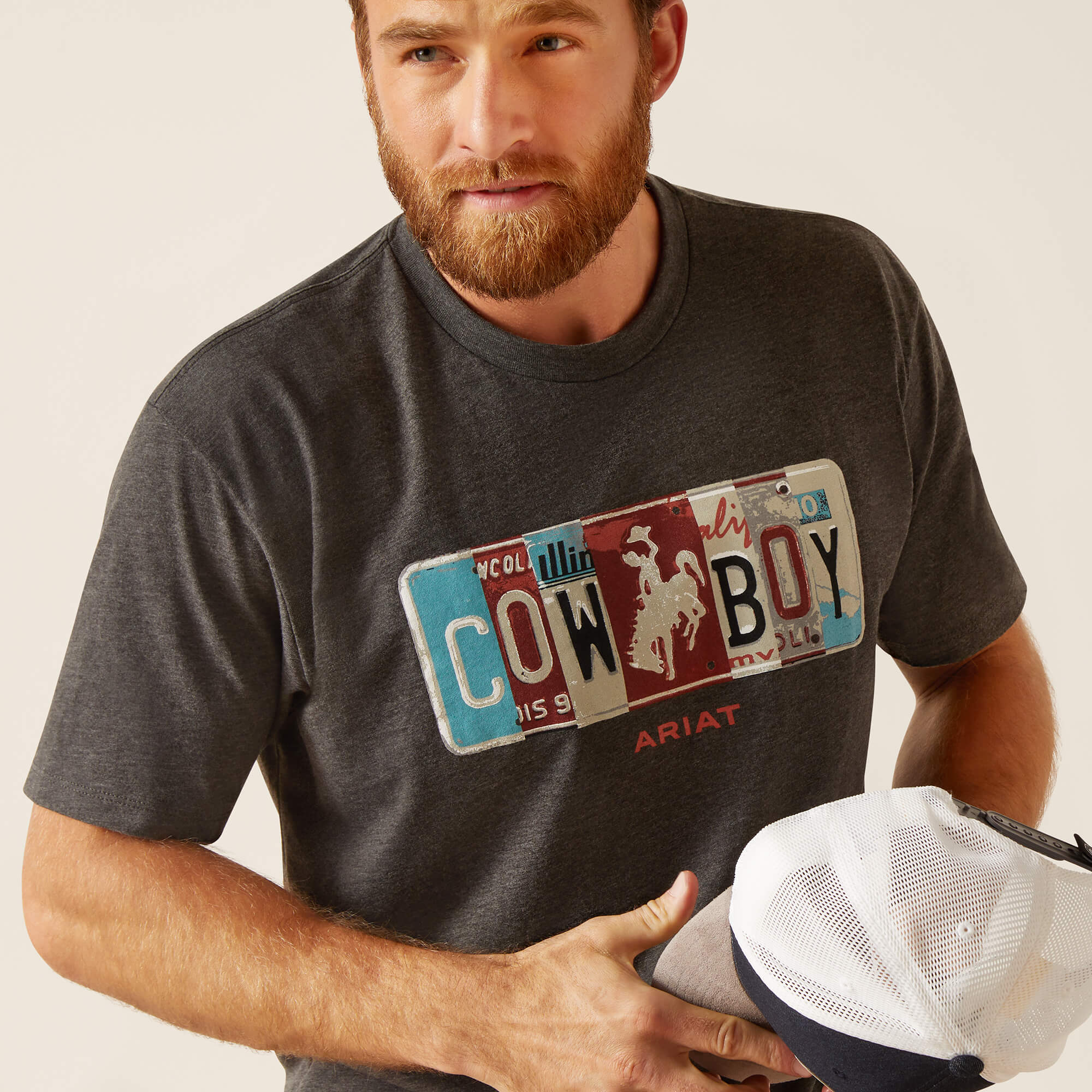 Mens Ariat License Plate Cowboy Tee - Charcoal Heather (7011985784909)