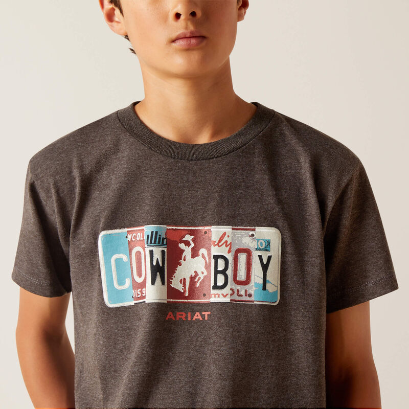 Boys Ariat License Plate Cowboy Tee - Charcoal Heather (7011985653837)