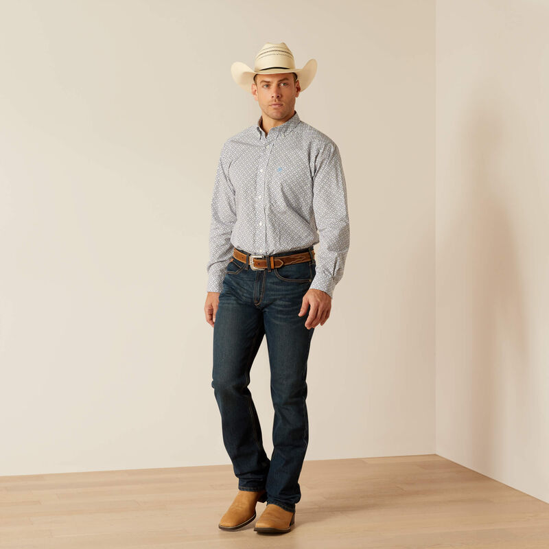 Mens Ariat Ronald LS Classic Fit Shirt - Blue (7382537240653)