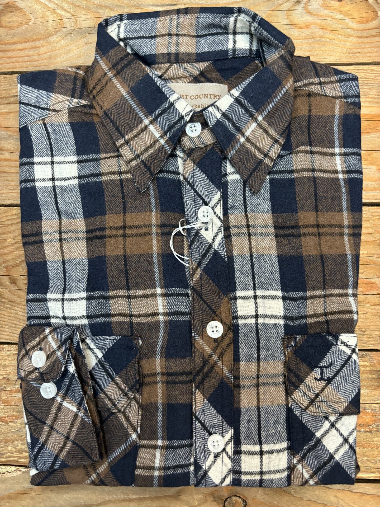 Mens Just Country Evan Full Button Flannel Workshirt - Brown / Navy (7025695981645)