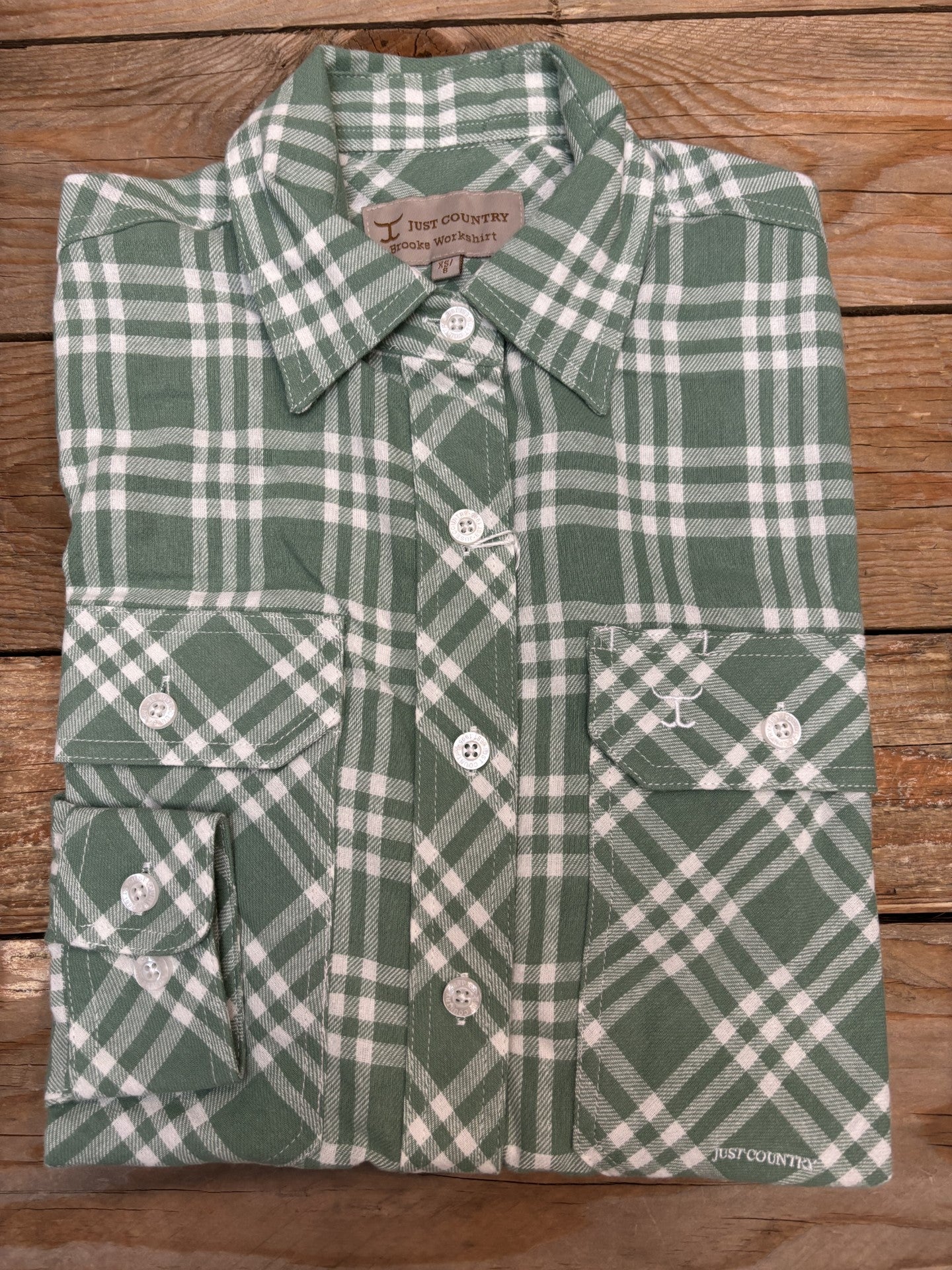Womens Just Country Brooke Full Button Flannel Workshirt - Jade (7025694539853)
