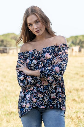Womens Wrangler Cassidy Blouse - Multi Print Navy (7336667414605)