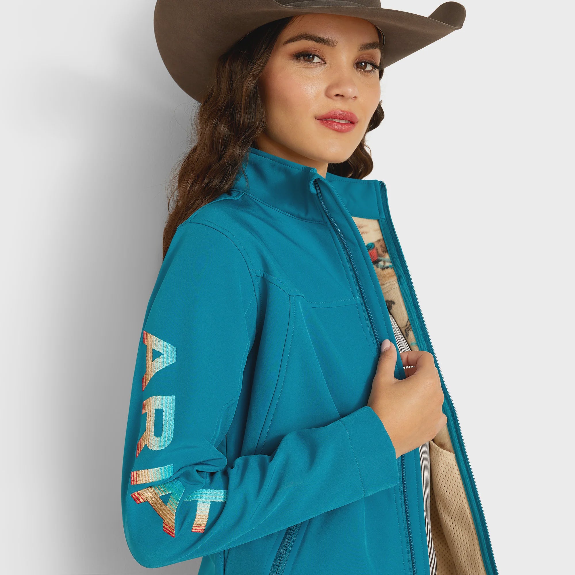 Womens Ariat New Team Softshell Jacket - Ocean Depths / Retro Ranch (7453069934669)