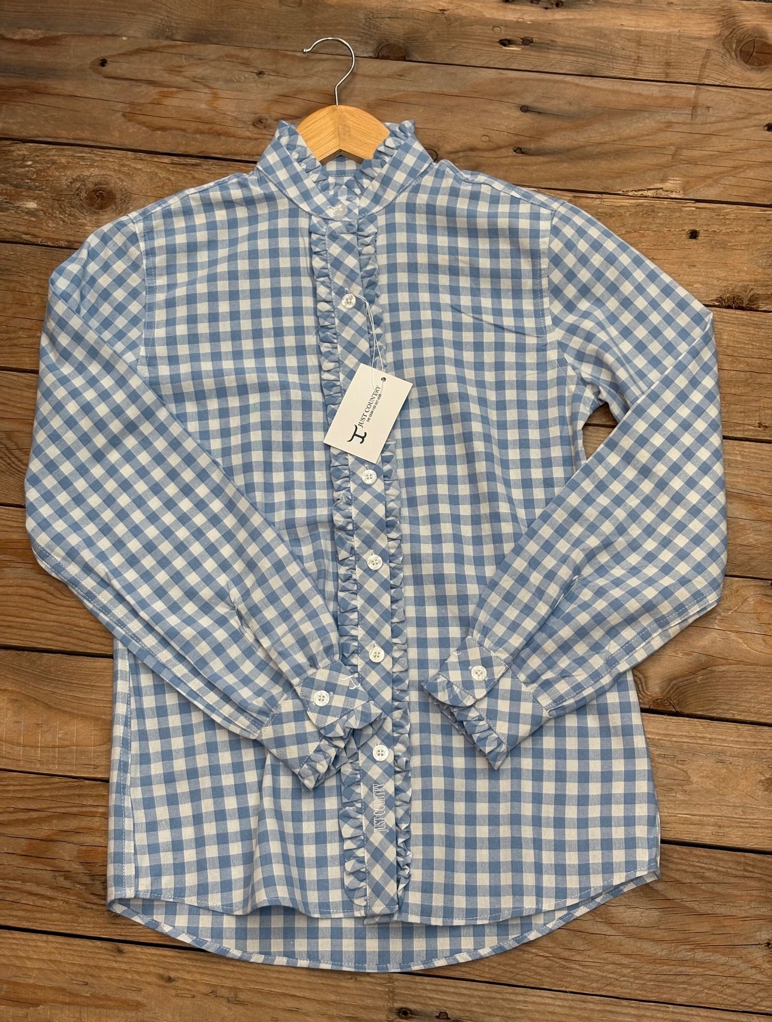 Womens Just Country Abbey Frills Full Button Workshirt - Cornflower Blue Check (7453223649357)
