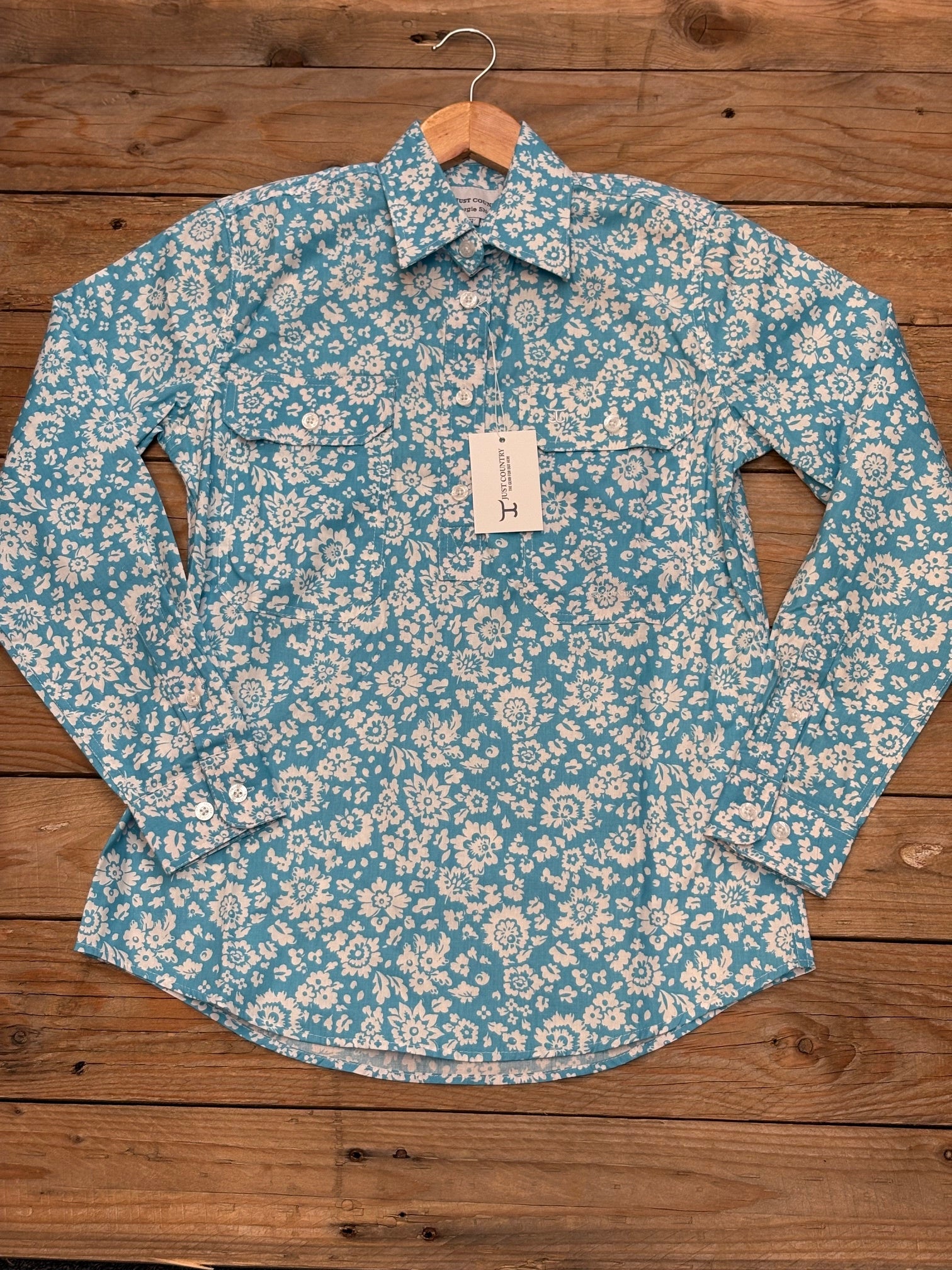 Womens Just Country Georgie Half Button Print Workshirt - Sky French Floral (7453224042573)