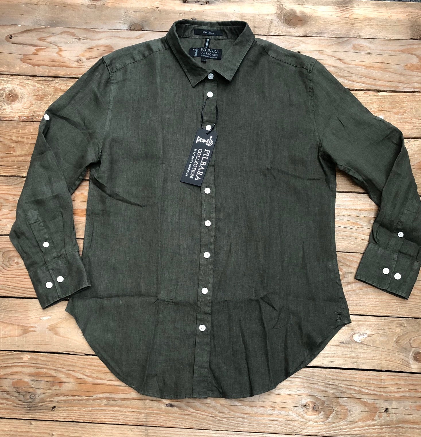 Womens Pilbara Linen Swiss Tab Shirt - Mango or Olive (7336764506189)