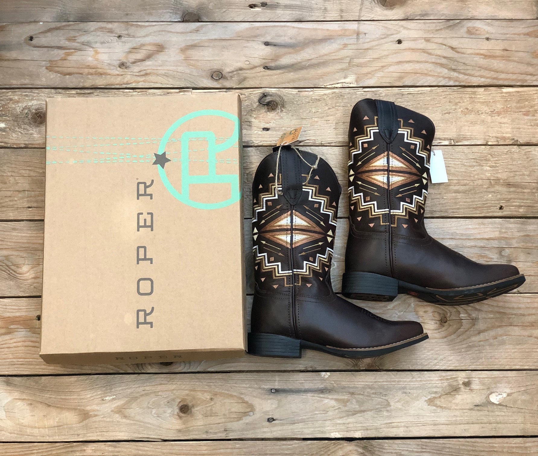 Womens Roper Monterey Aztec Brown Burnished Leather Boot (7336676720717)
