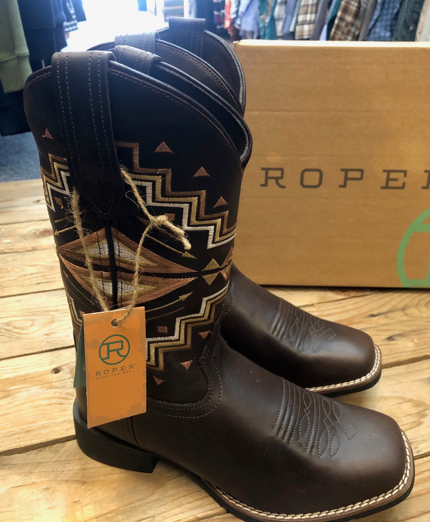 Womens Roper Monterey Aztec Brown Burnished Leather Boot (7336676720717) (7336676786253)