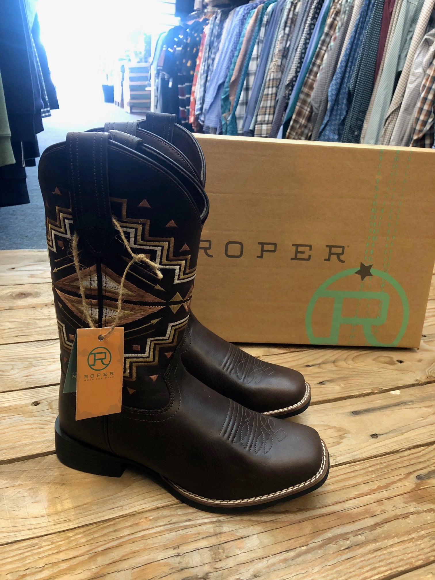Womens Roper Monterey Aztec Brown Burnished Leather Boot (7336676720717) (7336676786253)