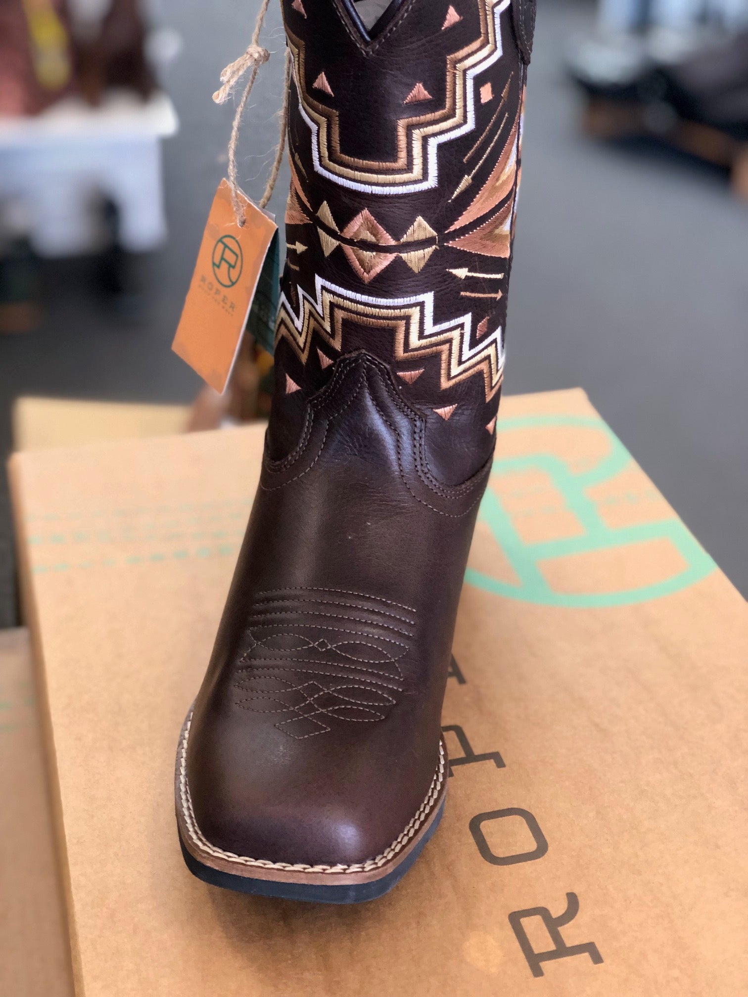 Womens Roper Monterey Aztec Brown Burnished Leather Boot (7336676720717) (7336676786253)