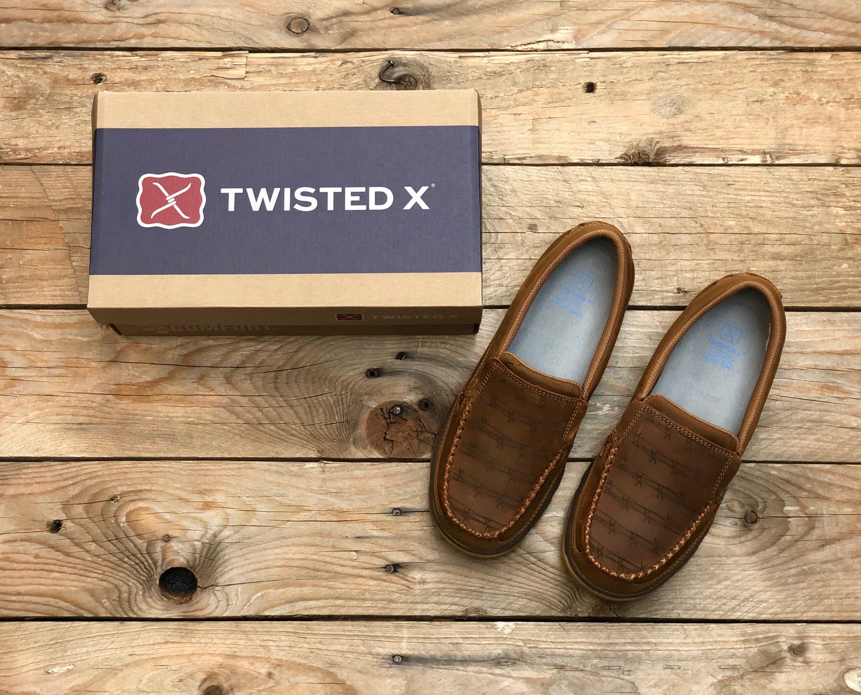 Womens Twisted X Barbed Cell Stretch Slip on Moc - Brown (7359535808589)