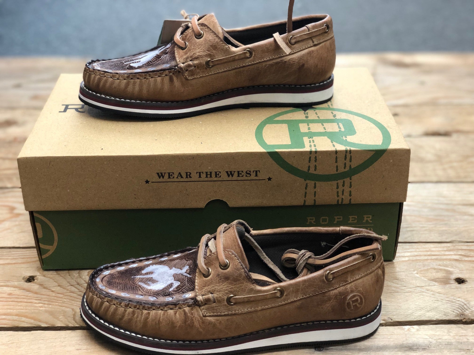 Womens Roper Filly Slip on Boat Shoe - Tan Leather (7453947887693)