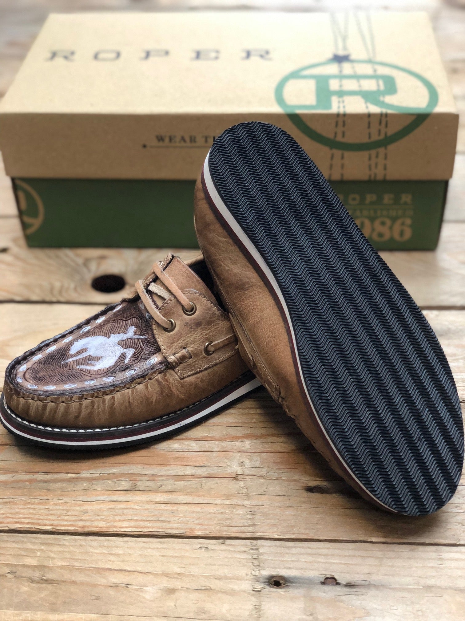 Womens Roper Filly Slip on Boat Shoe - Tan Leather (7453947887693)