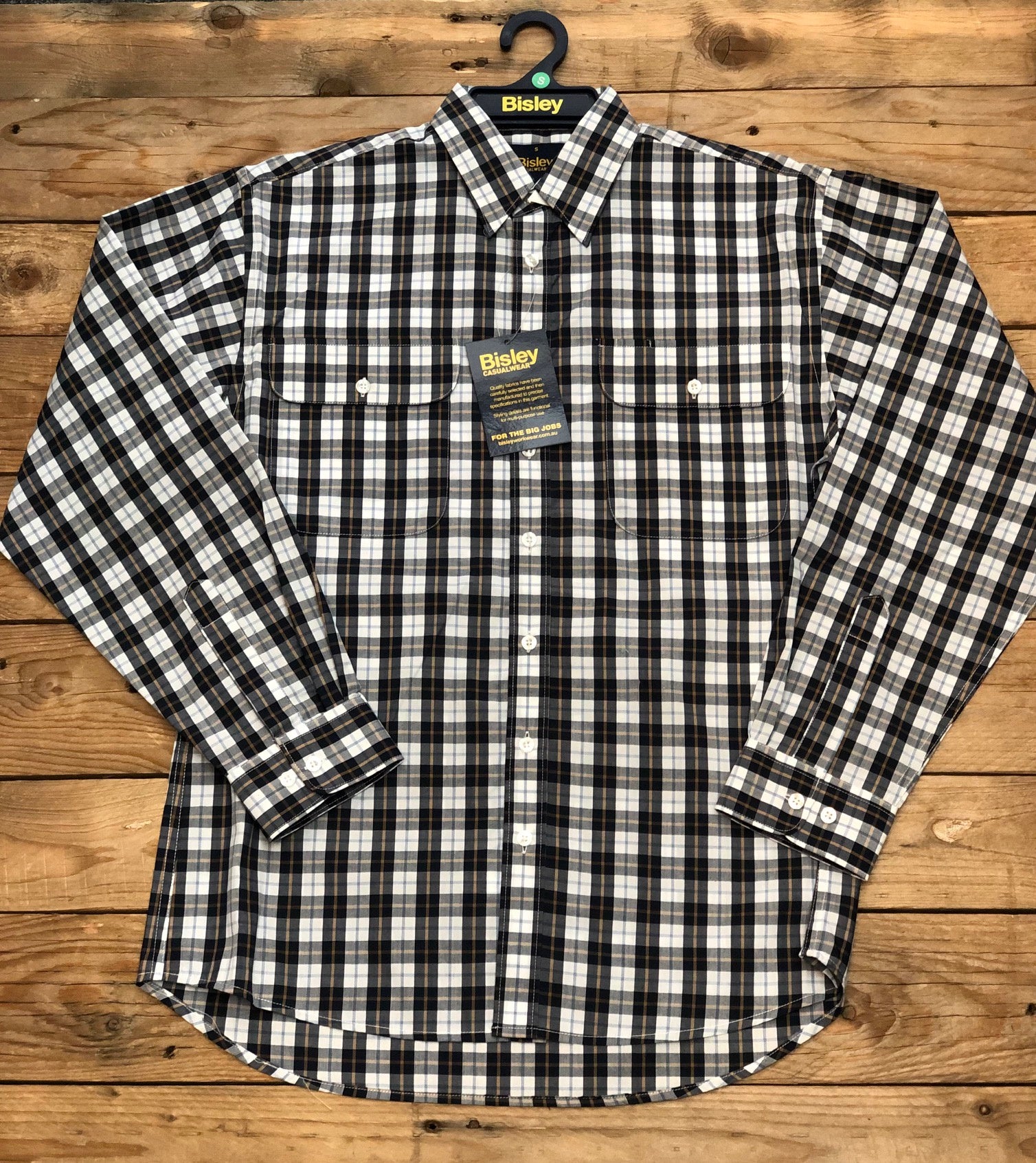 Mens Bisley Medium Check LS Shirt - CK Brown (7510280962125)