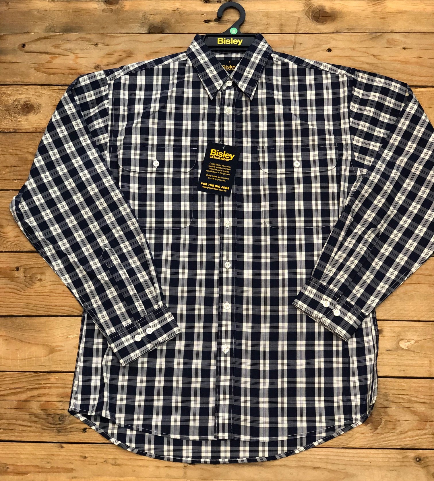 Mens Bisley Medium Check LS Shirt - Dark Blue (7510281060429)