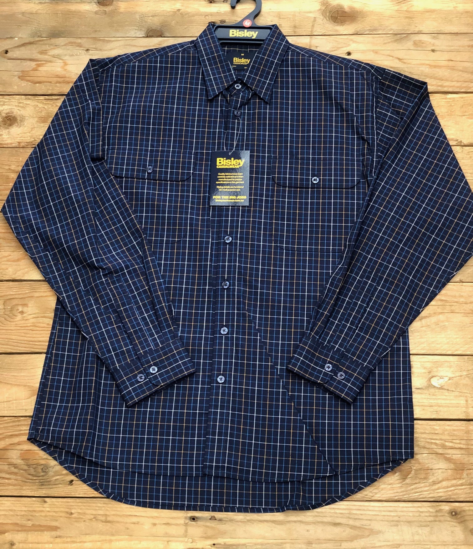 Mens Bisley Medium Check LS Shirt - CK Navy (7510281027661)