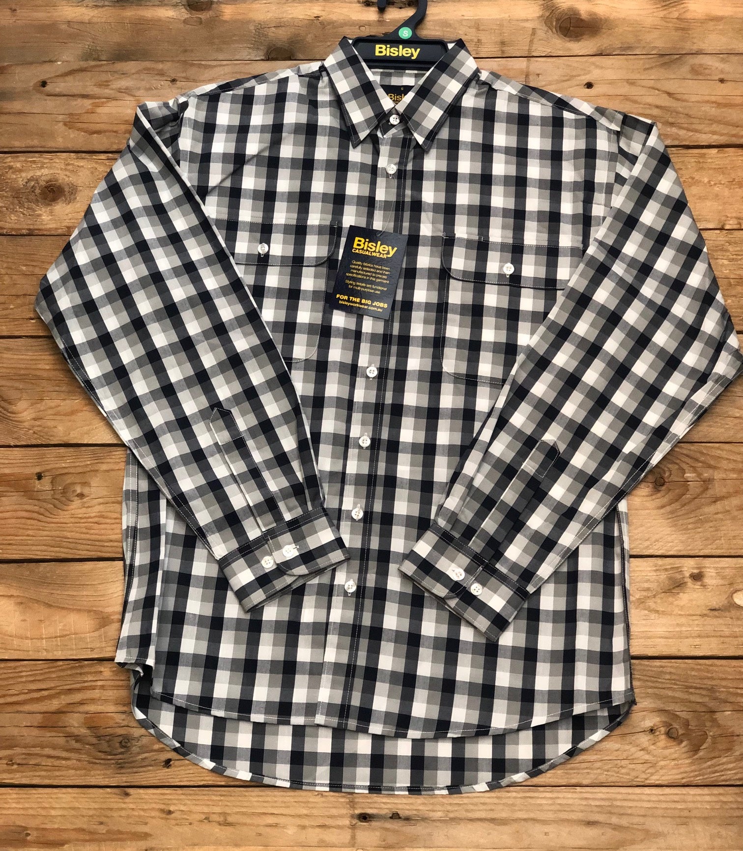 Mens Bisley Medium Check LS Shirt - CK Blue (7510280929357)