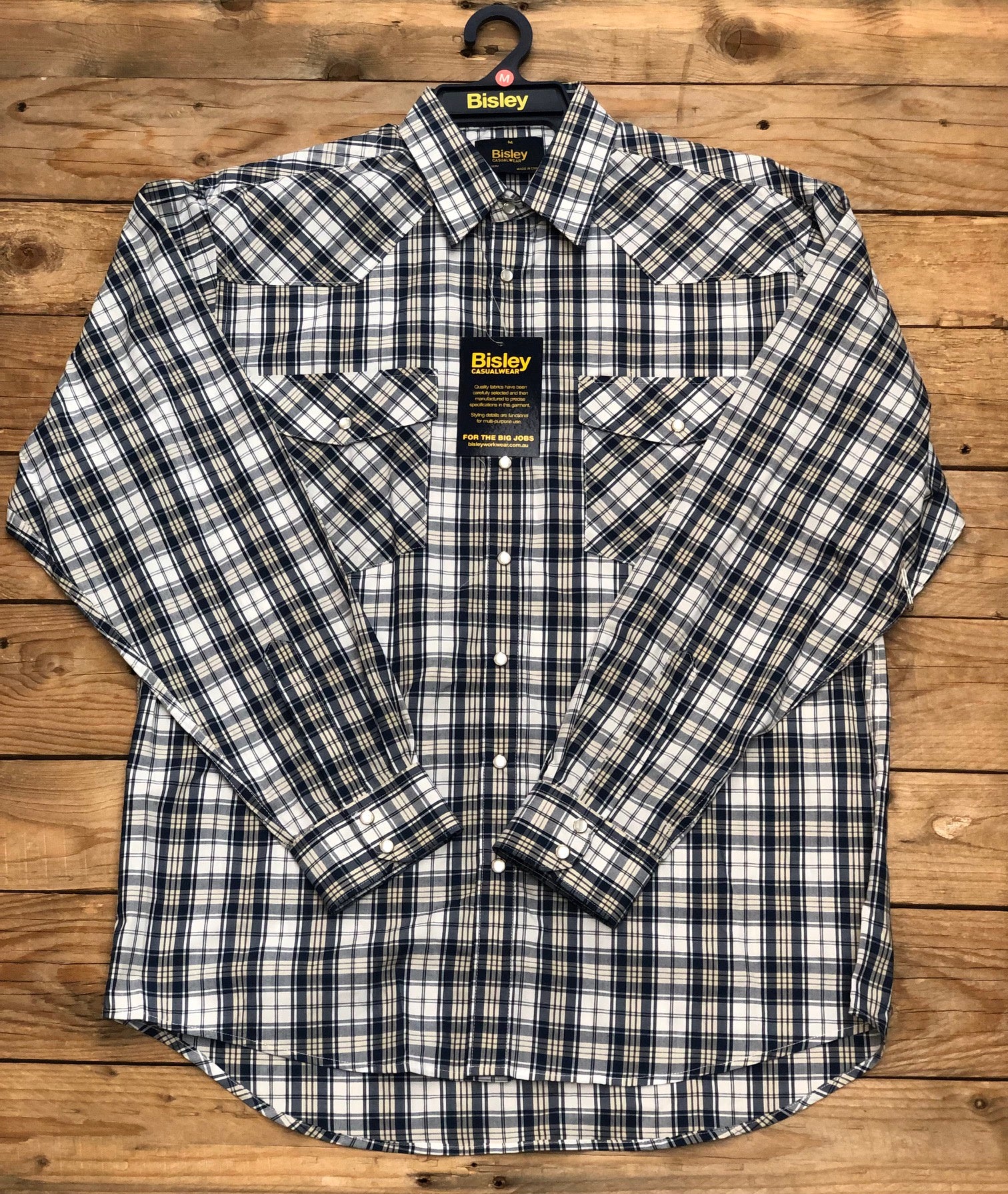 Mens Bisley L/S Western Large Check Shirt - White / Navy / Cream (7510280831053)