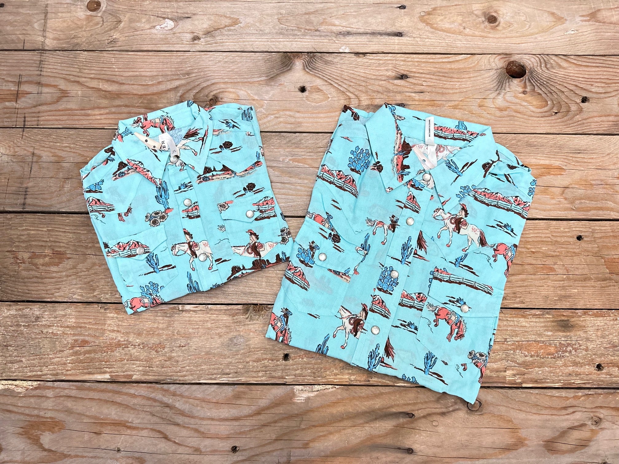 Girls Kids Roper Five Star Desert Cowgirl Shirt - Aqua (7072967721037)