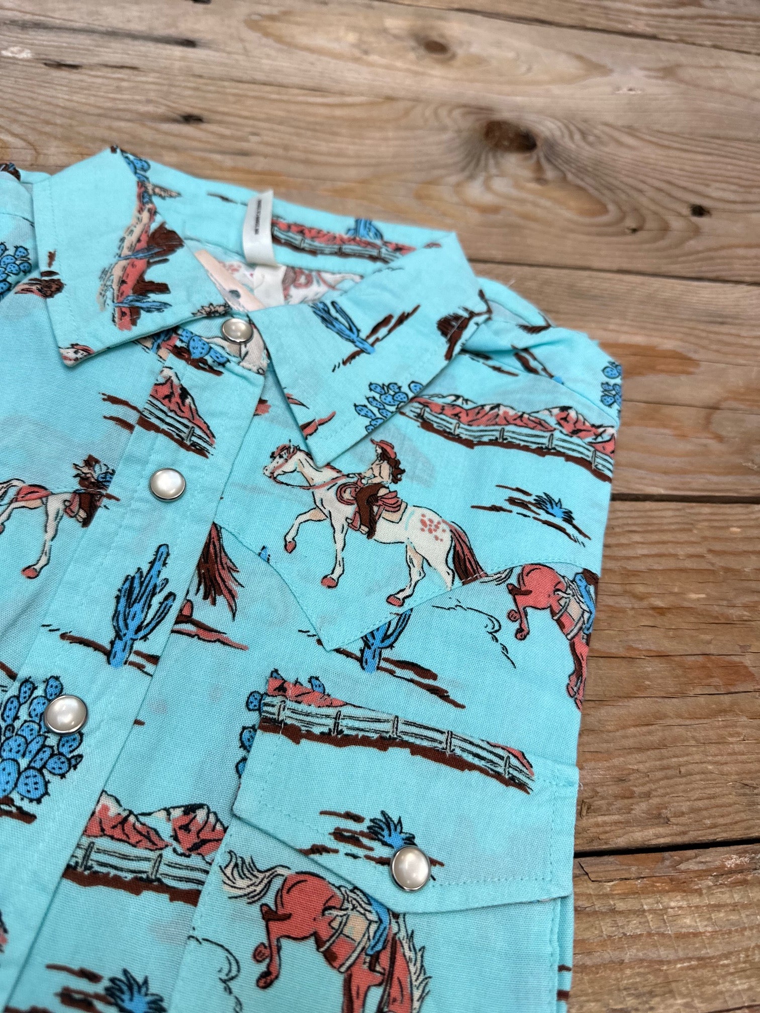 Girls Kids Roper Five Star Desert Cowgirl Shirt - Aqua (7072967721037)
