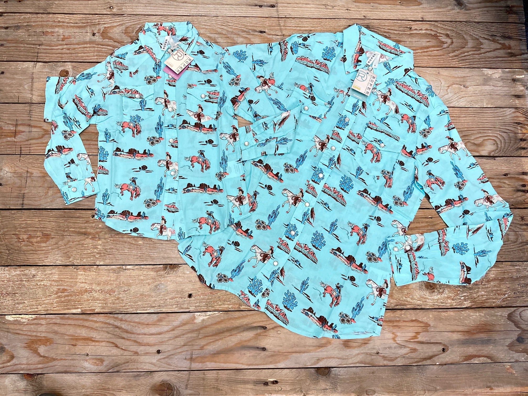 Girls Kids Roper Five Star Desert Cowgirl Shirt - Aqua (7072967721037)