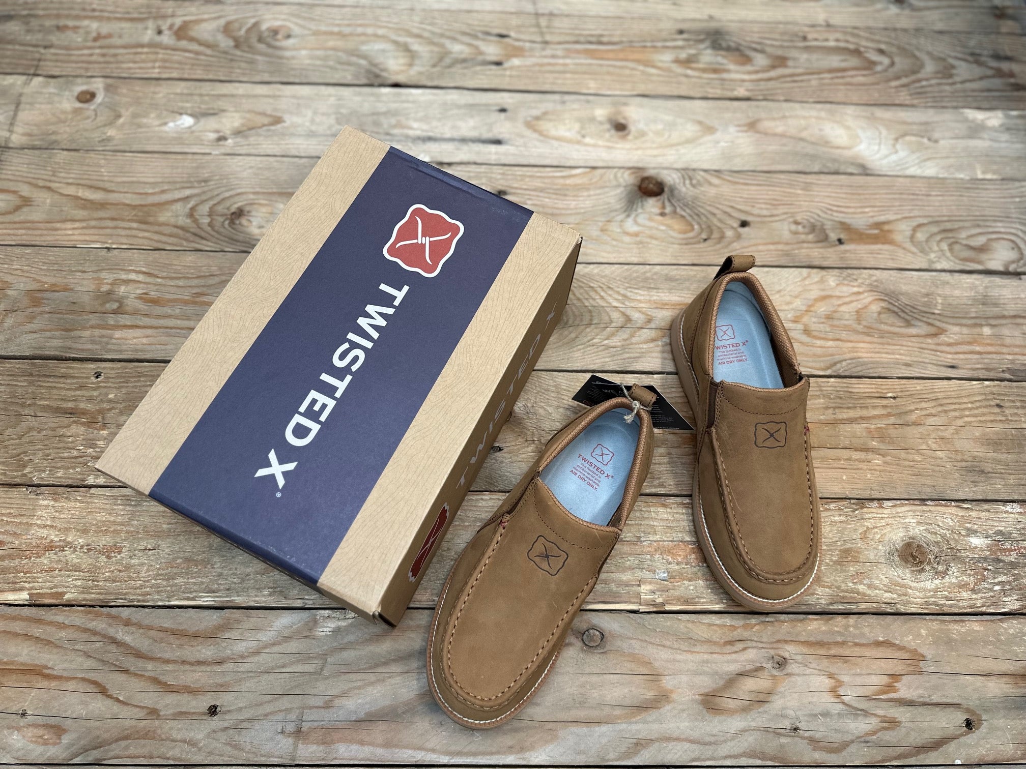 Mens Twisted X Cell Stretch Wedge Slip on Moc - Lion Tan (7165529129037)