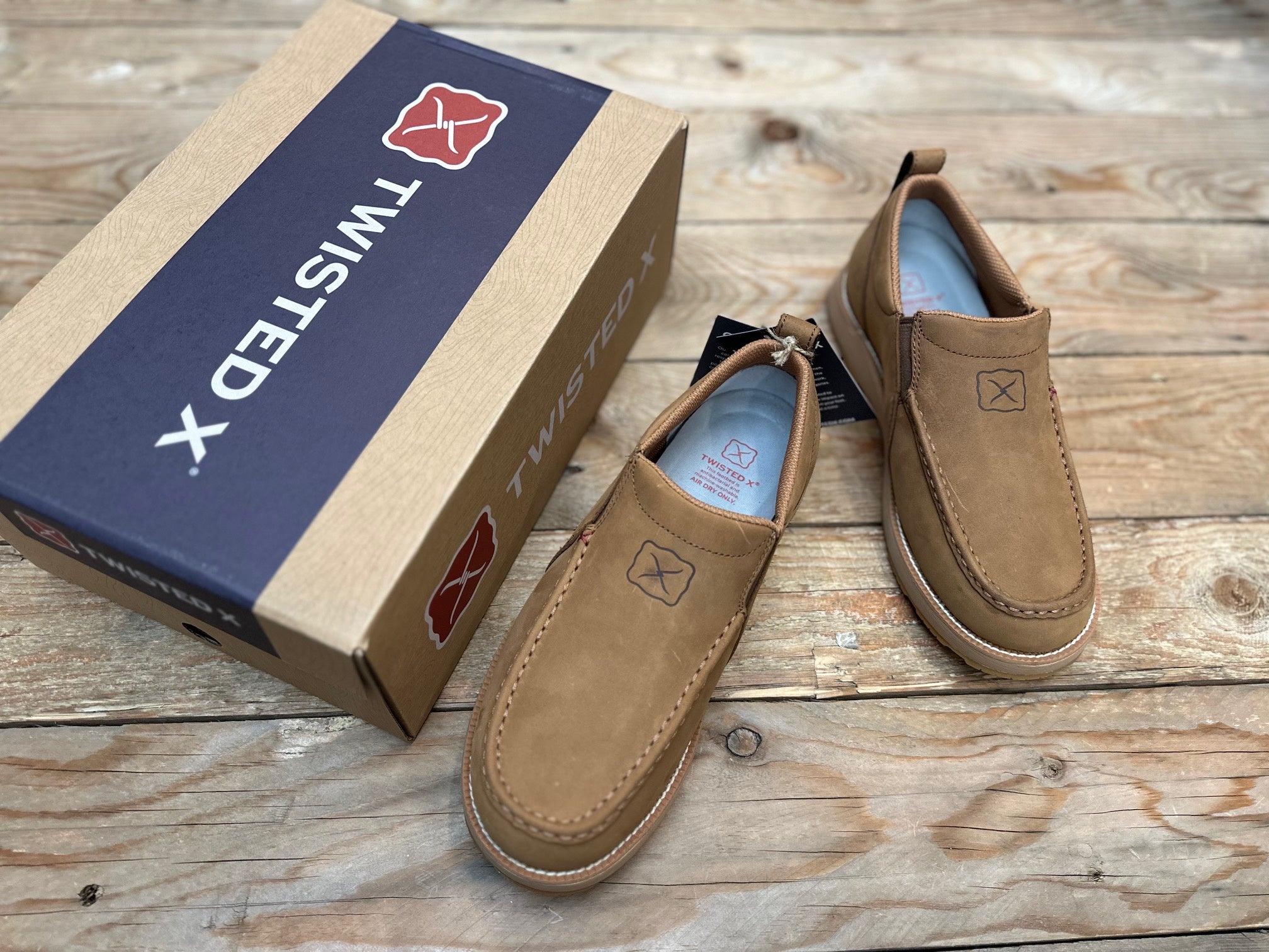 Mens Twisted X Cell Stretch Wedge Slip on Moc - Lion Tan (7165529129037)