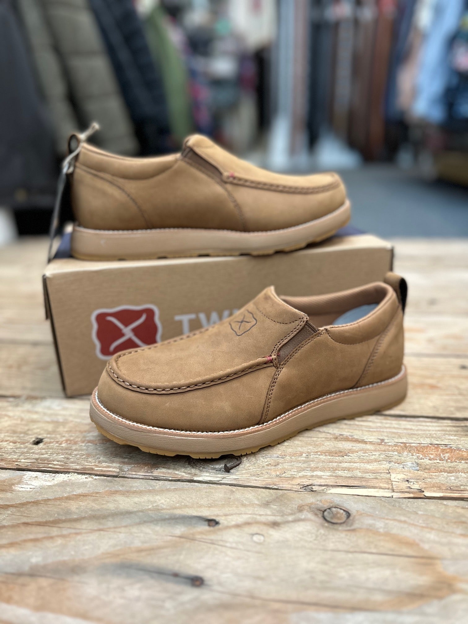 Mens Twisted X Cell Stretch Wedge Slip on Moc - Lion Tan (7165529129037)