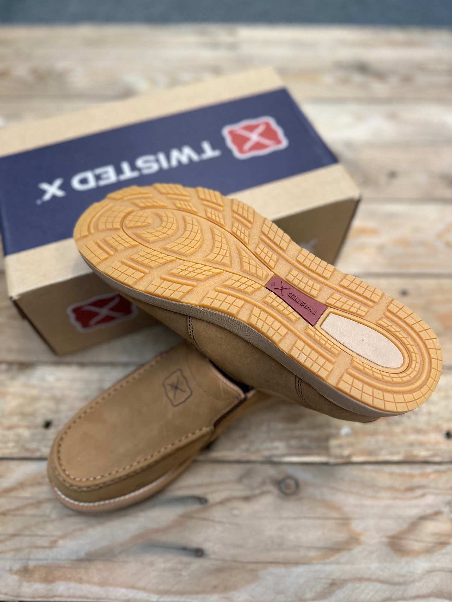 Mens Twisted X Cell Stretch Wedge Slip on Moc - Lion Tan (7165529129037)