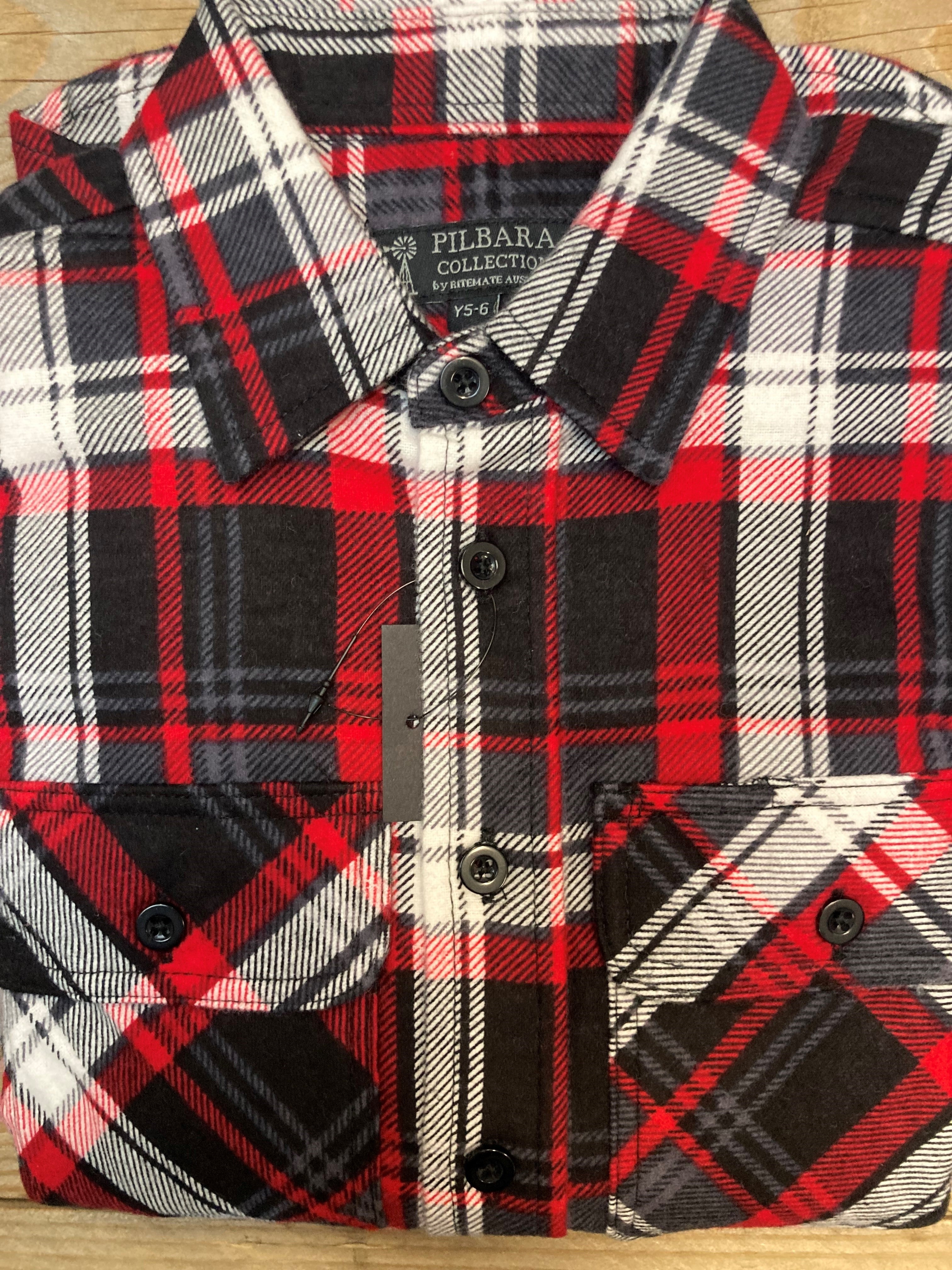 Kids Pilbara Open Front Flannelette Shirt - Assorted (6596760895565)