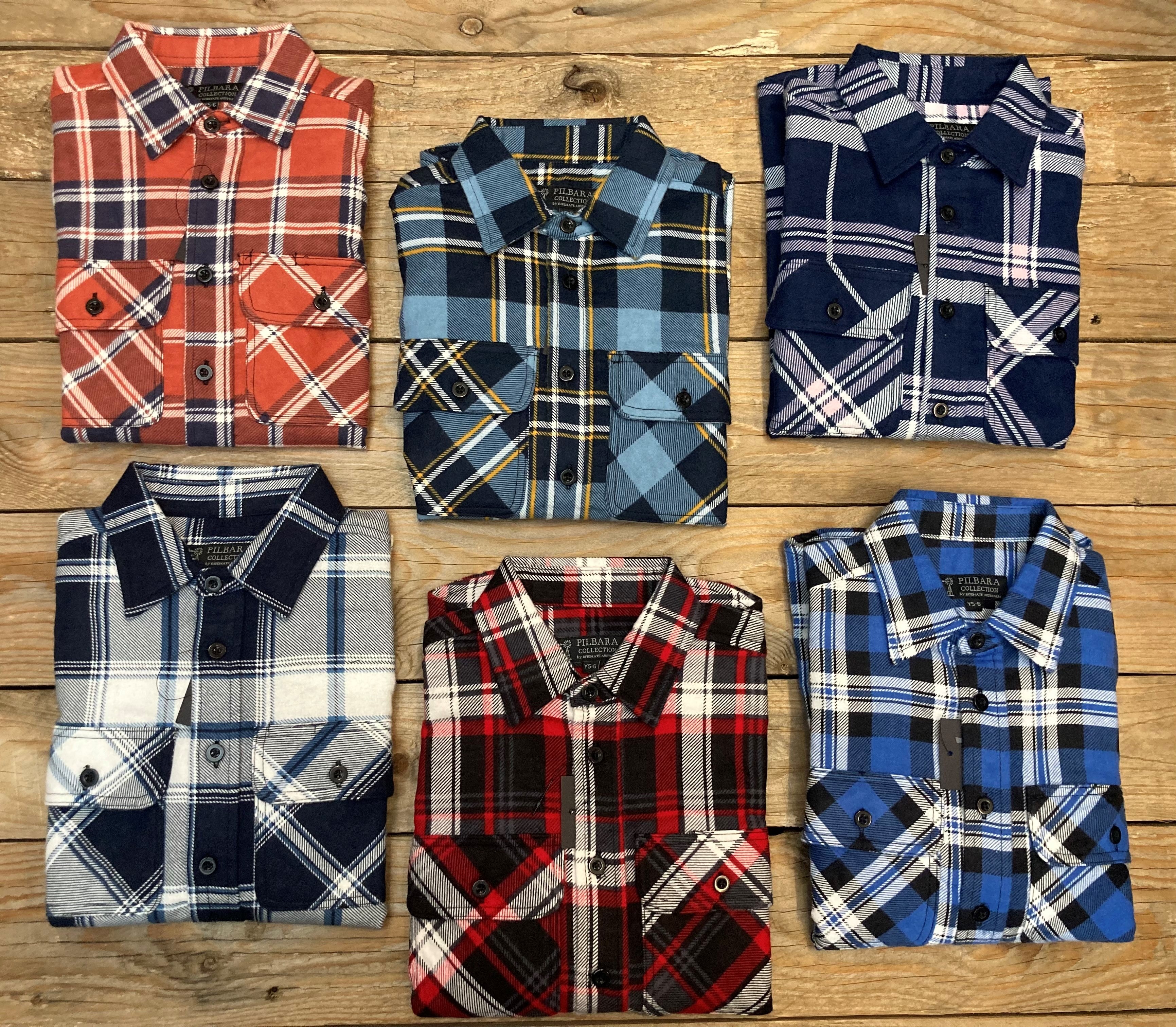 Kids Pilbara Open Front Flannelette Shirt - Assorted (6596760895565)