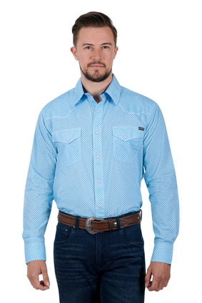 Mens Thompson LS Shirt - Blue / Tan (6895097544781)