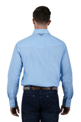 Mens Thompson LS Shirt - Blue / Tan (6895097544781)