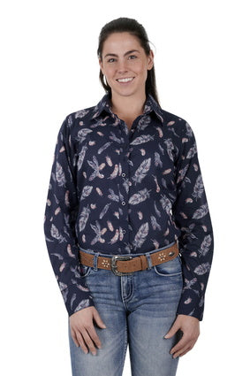 Womens Pure Western Alaya Feather LS Shirt - Navy (6895099838541)