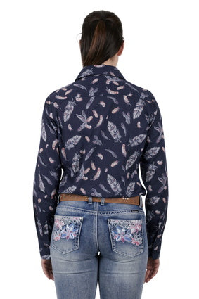 Womens Pure Western Alaya Feather LS Shirt - Navy (6895099838541)