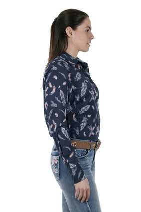 Womens Pure Western Alaya Feather LS Shirt - Navy (6895099838541)