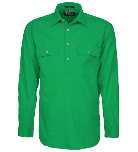 Womens Pilbara L/S Half Button Workshirt - Kelly Green (7416725930061)