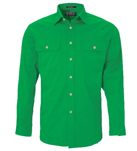 Mens Pilbara L/S Full Button Workshirt - Kelly Green (7314025644109)