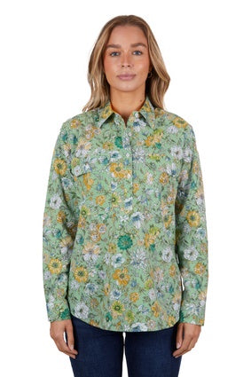 Womens Hard Slog Tui Half Button LS Shirt - Green (7336667152461)