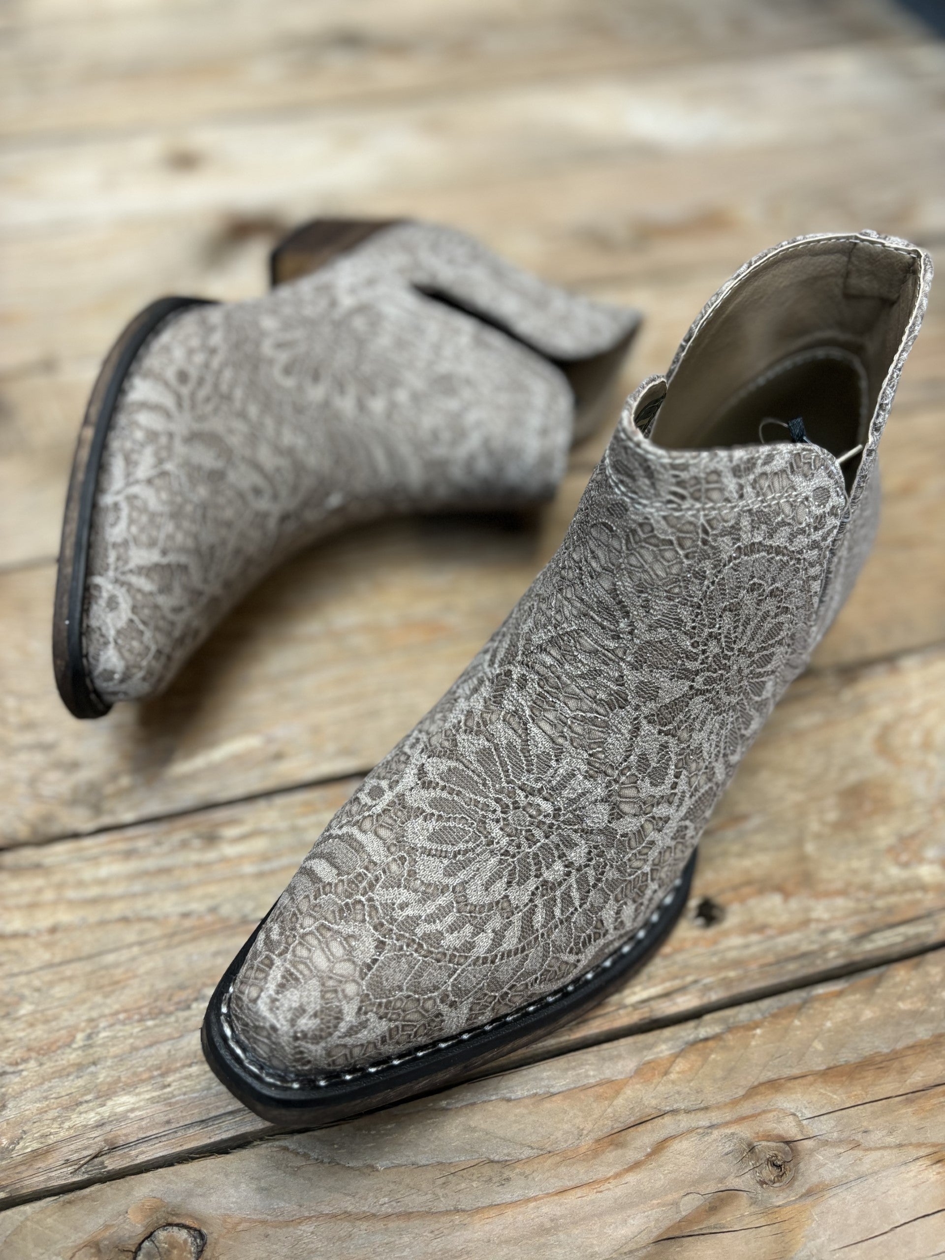 Womens Ava - Tan/Taupe Glitter Lace Fabric Boot (7021205454925)