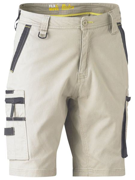 Mens Bisley Flex and Move Stretch Utility Zip Cargo Short - Stone (7361030881357)